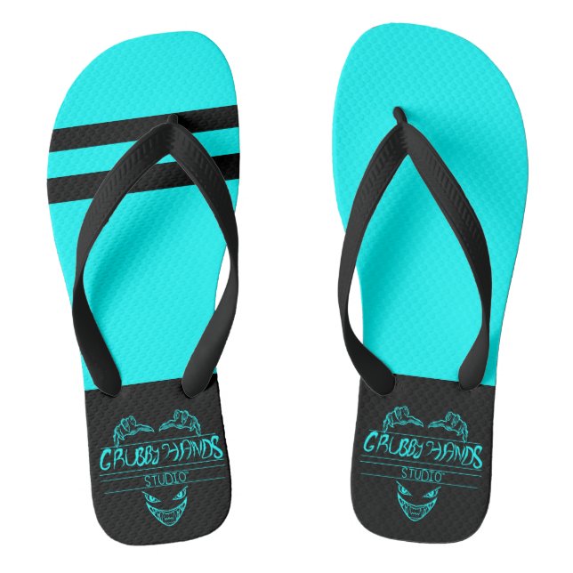 Grubby Hands Studio Cyan and Black Flip Flops (Footbed)