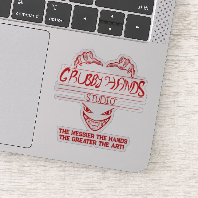 Grubby Hands Studio Logo + Motto Vinyl Sticker (Detail)