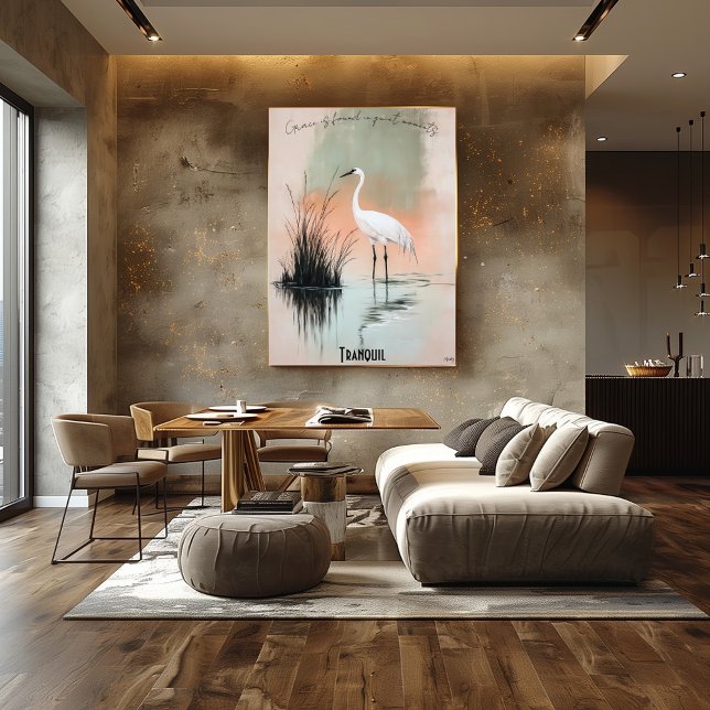 Grue blanche serene dans Zen Reeds Art Poster (Créateur téléchargé)