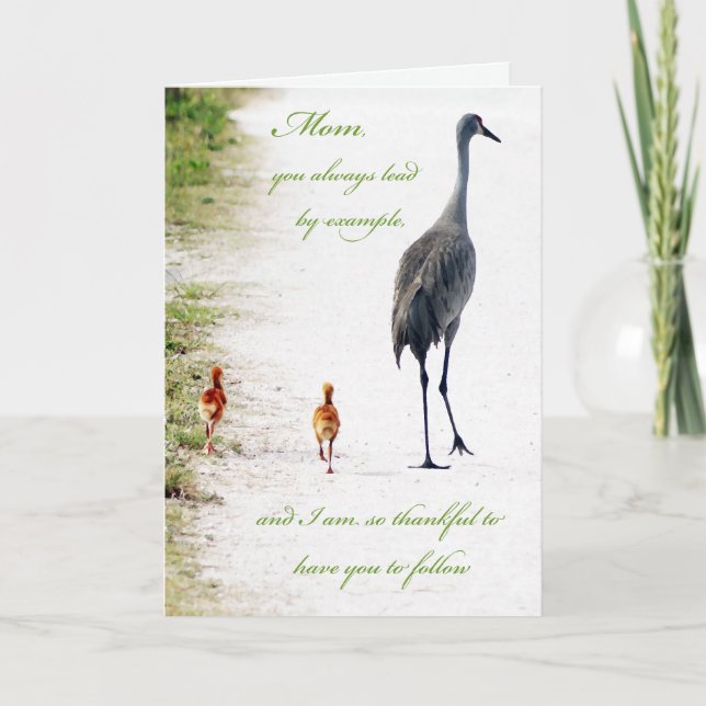 Grue de sable avec bébés Carte de fête des mères (Devant)