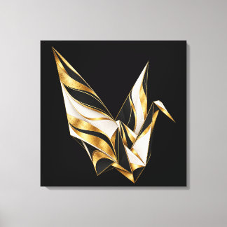 Grue en origami doré sur toile