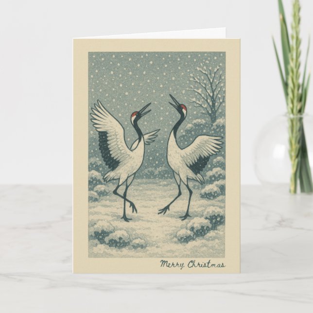 Grues japonaises - Carte de Noël (Devant)