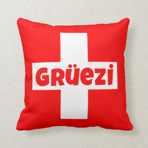 Gruezi Swiss Flag Worlds Cutest Hello Throw Pillow