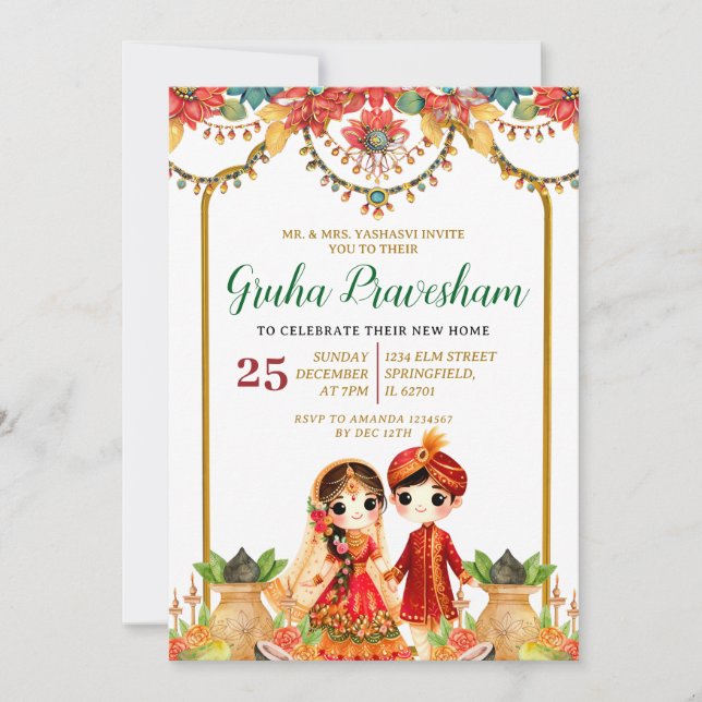 Gruha Pravesh Indian Vastu Puja Housewarning Invitation (Front)