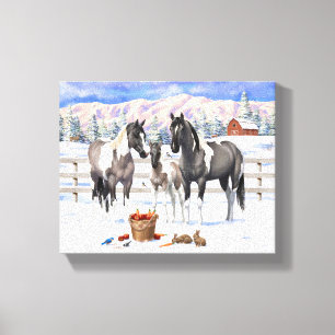Grulla Pinto Grey Paint Horses on a Winter Farm Canvas Print