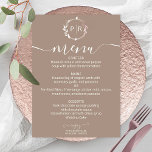 Grullo Monogram Photo Wedding Menu Card<br><div class="desc">A simple chic foliage faux foil monogram grullo wedding menu card. Easy to personalize with your details. Modern boho wedding menu card editable, wreaths photo wedding invitation, customizable, calligraphy handwritten font, simple, elegant. CUSTOMIZATION: If you need design customization, please contact me through chat; if you need information about your order,...</div>