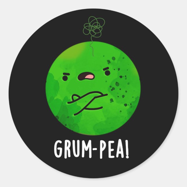 Grum-pea Funny Veggie Pun Dark BG Classic Round Sticker (Front)