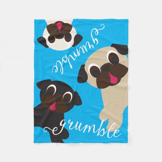 Grumble, Grumble Pug Fleece Throw Blanket (Front)