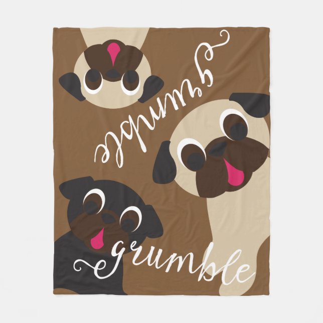 Grumble, Grumble Pug Medium Brown Fleece Blanket (Front)