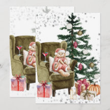 Grumeux Chat Couple Cartes de Noël