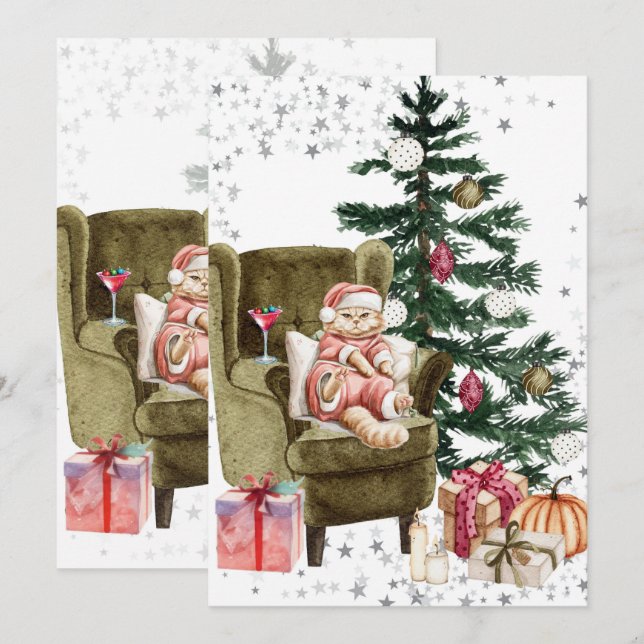 Grumeux Chat Couple Cartes de Noël (Devant / Derrière)