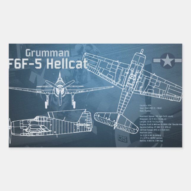 Grumman F6F Hellcat Blueprint Sticker (Front)