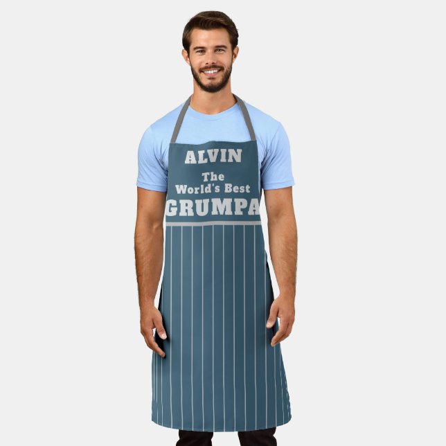 Grumpa Funny Best Grumpy Grandpa Blue Personalized Apron (Worn)