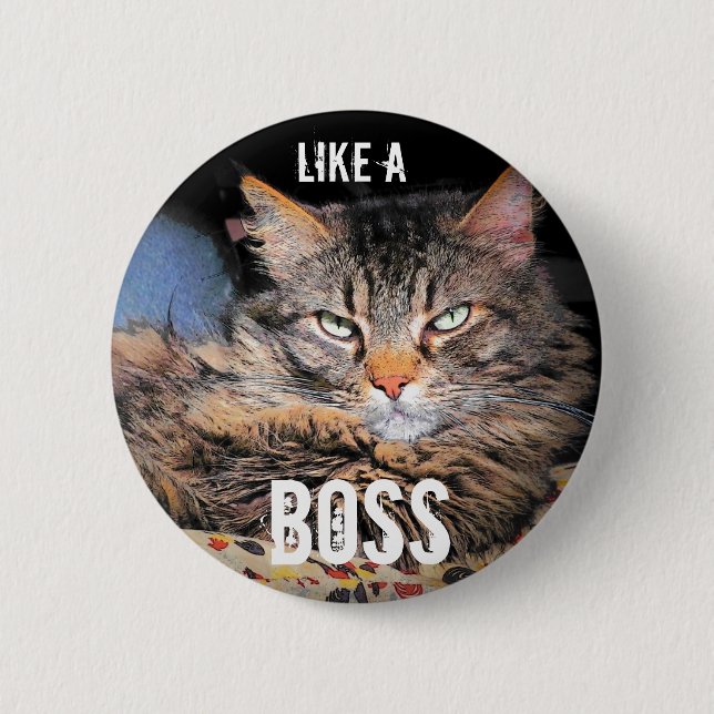 Grumpy Angel, Like A Boss Cat Meme 2 Inch Round Button (Front)