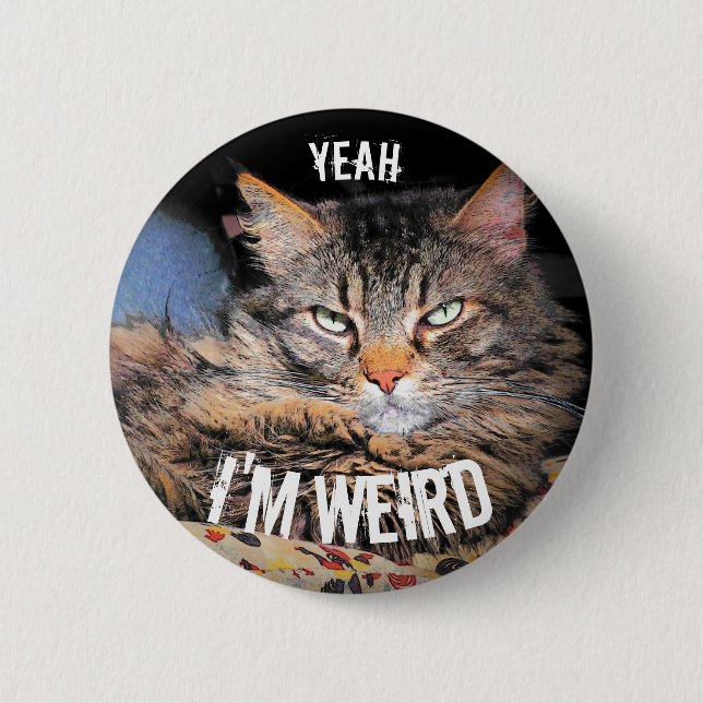 Grumpy Angel, Yeah I'm Weird Cat Meme 2 Inch Round Button (Front)