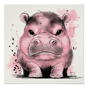 Grumpy Baby Hippo Poster