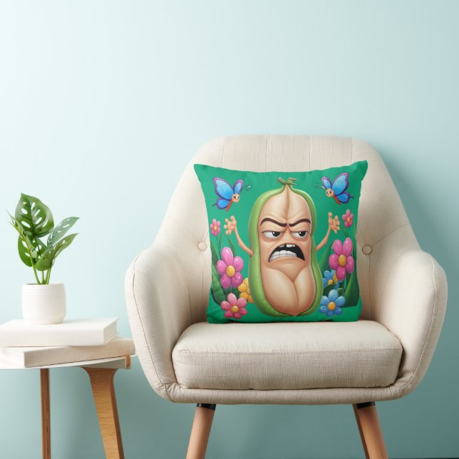 Grumpy Bean – The Cute, Grumpy Bean (First Artwork Throw Pillow (Chair)