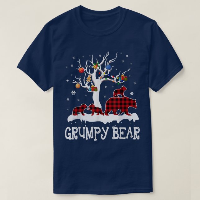 Grumpy Bear Christmas Pajama Red Plaid Buffalo Fam T-Shirt (Design Front)