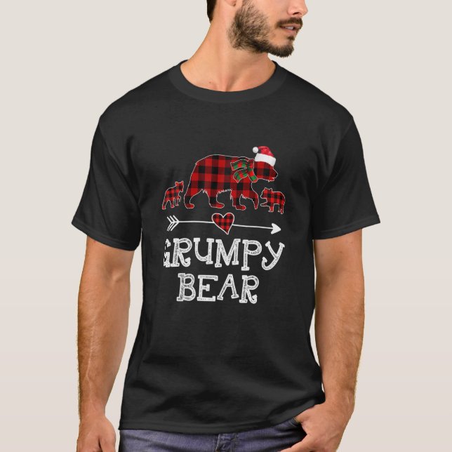 Grumpy Bear Christmas Pajama Red Plaid Buffalo T-Shirt (Front)