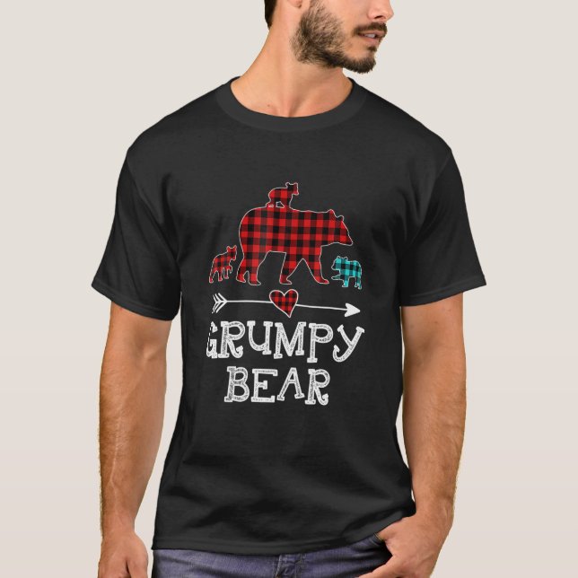 Grumpy Bear Christmas Pajama Red Plaid Buffalo T-Shirt (Front)