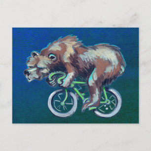 Grumpy Bear Riding a Bicycle Postcard