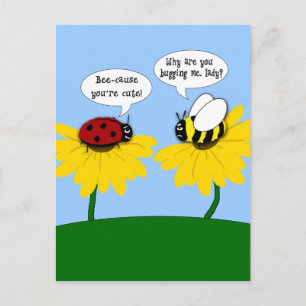 Grumpy Bee and Smitten Ladybug Postcard