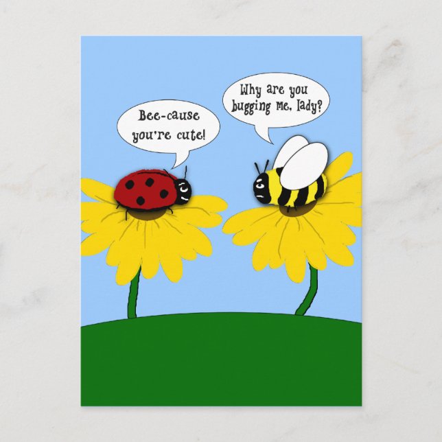 Grumpy Bee and Smitten Ladybug Postcard (Front)