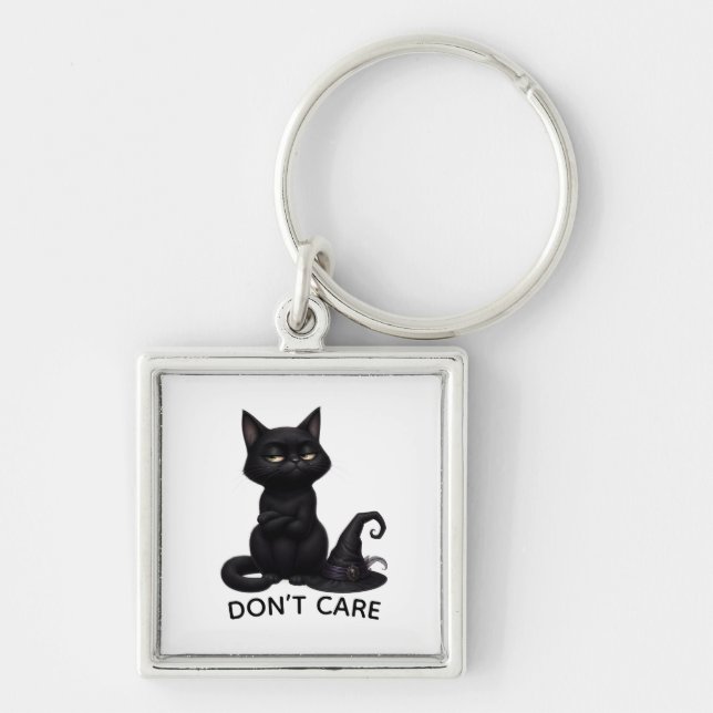 Grumpy Black Cat Halloween  Keychain (Front)