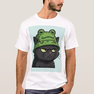 Grumpy Black Cat in a Frog Hat — Judging You Silen T-Shirt