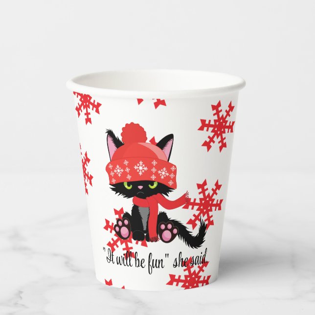 Grumpy Black Cat - It will be fun she said - Paper Cups (Front)