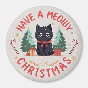 Grumpy Black Cat Meowy Magnet de Noël