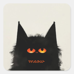 Grumpy Black Cat Square Sticker