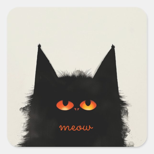 Grumpy Black Cat Square Sticker (Front)
