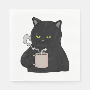 Grumpy Black Cat with Coffee Morning Grouch Napkin