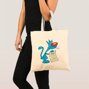 Grumpy Blue Cartoon Cat Holding Demands List Tote Bag