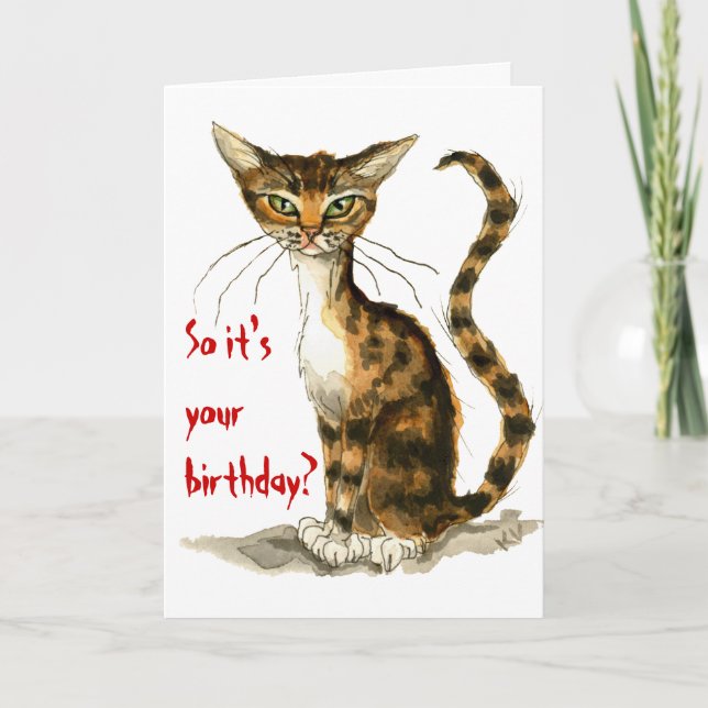 Grumpy brown tabby chat drôle carte d'anniversaire (Devant)