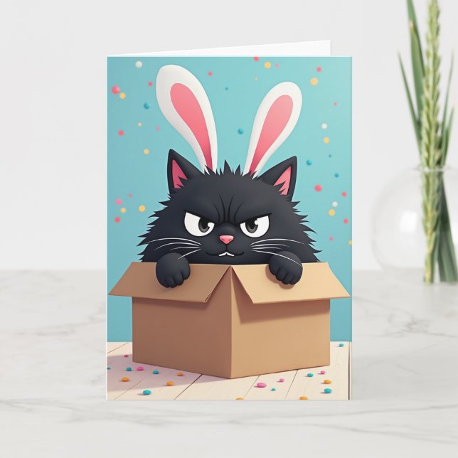Grumpy Bunny Cat Birthday Card (Front)
