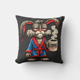Grumpy Bunny Coffee Funny T-Shirt Throw Pillow