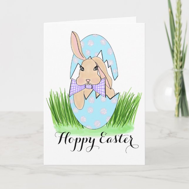 Grumpy Bunny Inside a Blue Egg Holiday Card (Front)