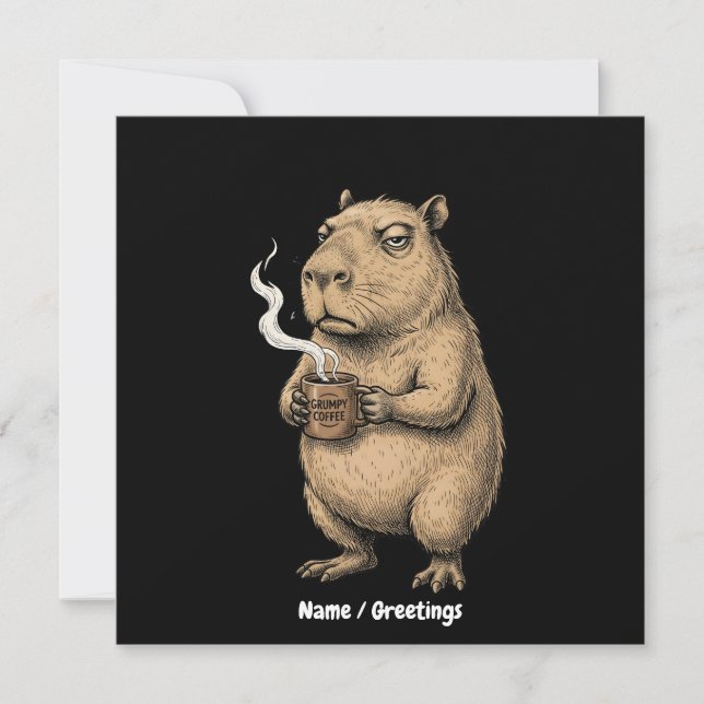 Grumpy Capybara Coffee Vintage Ink Sketch  Invitation (Front)
