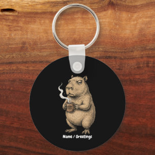 Grumpy Capybara Coffee Vintage Ink Sketch  Keychain