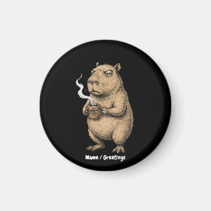 Grumpy Capybara Coffee Vintage Ink Sketch Magnet