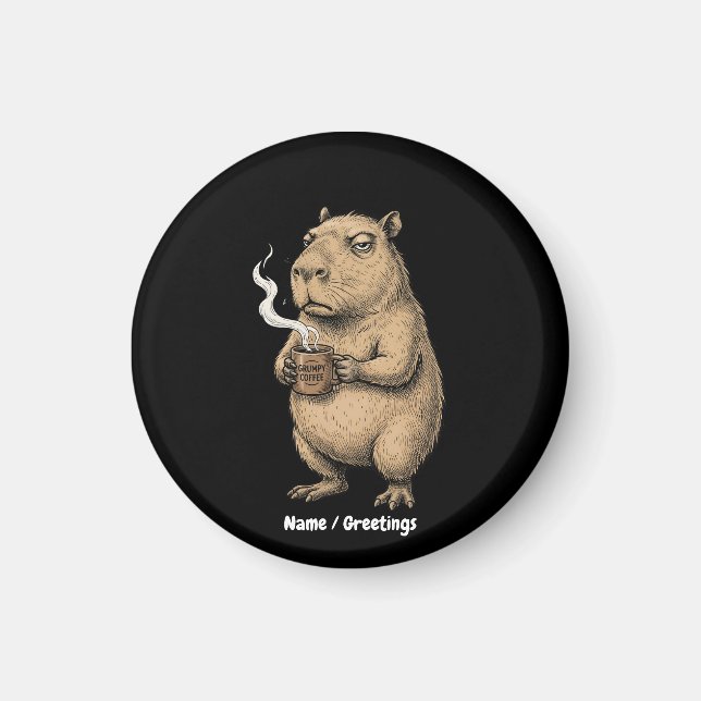 Grumpy Capybara Coffee Vintage Ink Sketch  Magnet (Front)