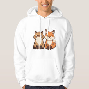 Grumpy Cartoon Cat and Fox Duo Kawaii Hoodie