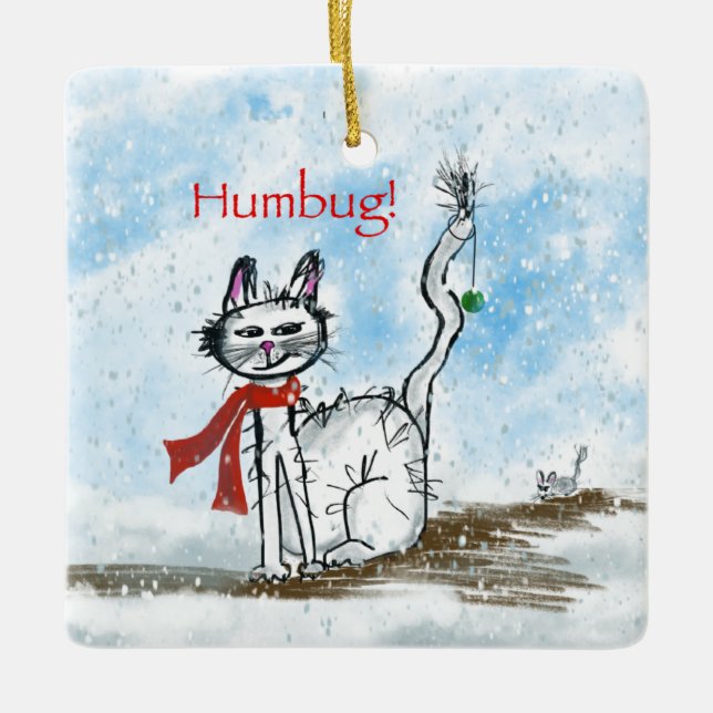 Grumpy cat and Naughty mouse Christmas Ornament (Front)