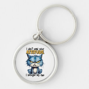 Grumpy Cat Attitute Funny Animal Sarcastic Saying Keychain