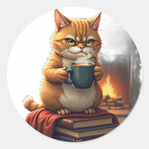 Grumpy Cat Coffee Addict Morning Routine Vintage I Classic Round Sticker