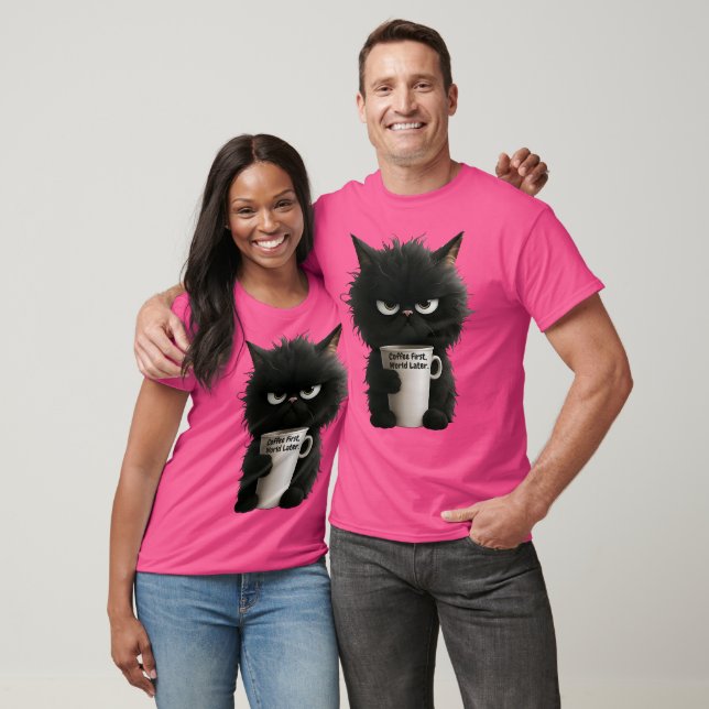 Grumpy Cat Coffee Mood T-Shirt Funny Black Fluffy  (Unisex)