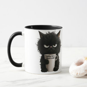 Grumpy Cat Coffee Mood T-Shirt Funny Black Fluffy  Mug
