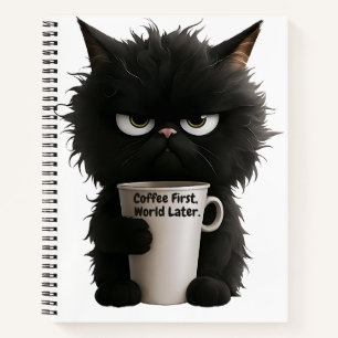 Grumpy Cat Coffee Mood T-Shirt Funny Black Fluffy  Notebook